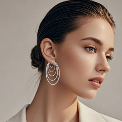 4/10 Pairs Stainless Steel Gold Silver Plated Hoop Earrings Hypoallergenic Dainty Big Small Hoops Earrings Set for Women - color: 5 Pairs Silver Plated Filigree Hoop Earrings Set