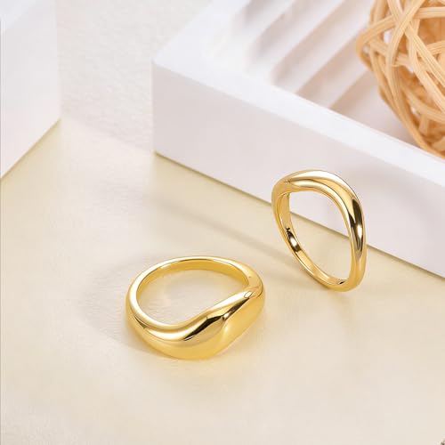 Stacking Rings for Women Gold Plated Wavy Pinky Thumb Ring Stack Size 4-9 - color: Gold1