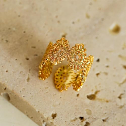 Valentines Rings for Women, Non Tarnish Chunky Wedding Ring Set, Adjustable Bohemian Statement Ring - style: Gold Sunflower Style