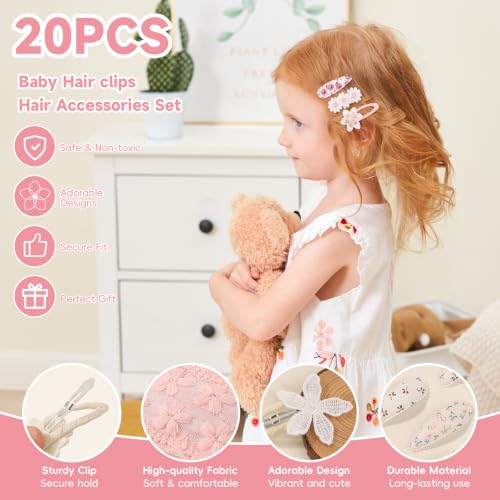 YHXX YLEN 20PCS Toddler Hair Clips Floral Flower Baby Girl Hair Clips, Non Slip Snap Hair Clips Barrettes, Cute Spring Summer Hair Accessories for Baby Girls Kids - color: 20pcs-Pink daisy