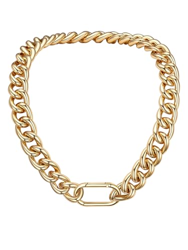 Chunky Gold Necklace for Women, 14K Gold Cuban Chain with Oval Spring Ring, 13MM/16MM/23MM 14K Gold Plated Womens Gold Chain Necklace Hip Pop Trendy Jewlry Gifts - size: 22 inchs, style: 16MM -14K Gold