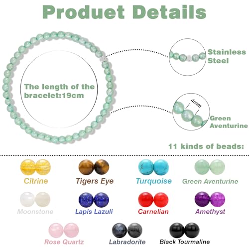Raicegs 4 6 8MM Beaded Bracelets Healing Crystal Bracelet for Women Men Natural Stone Handmade Stretch Bracelet Reiki Spiritual Jewelry - color: Aventurin, size: 4mm