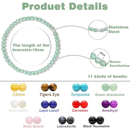 Raicegs 4 6 8MM Beaded Bracelets Healing Crystal Bracelet for Women Men Natural Stone Handmade Stretch Bracelet Reiki Spiritual Jewelry - color: Aventurin, size: 4mm