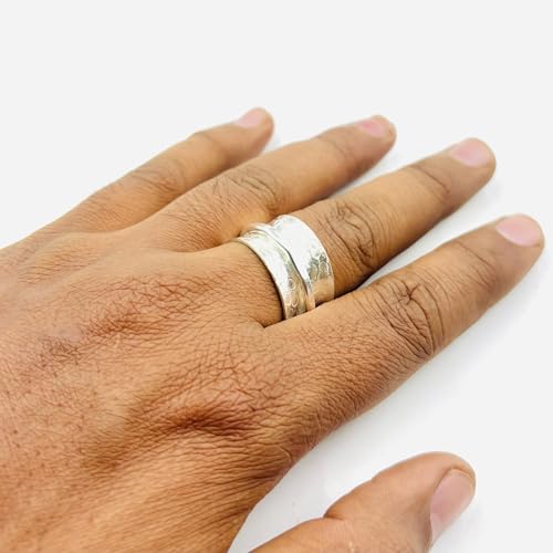 Anxiety Relief 925 Sterling Silver Spinner Ring Fidget Single Band Ring - style: Hammered Single Band