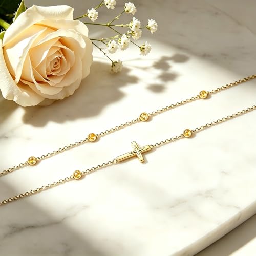 Midari 18K Yellow Gold Gemstone Birthstone Anklet Bracelet Cross Jewelry with 12 Months Birthstone Birthday Gifts for Women Wife Her Daughter Mom - color: 11-Nov-Citrine, size: Anklet 9"-11"