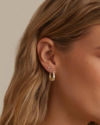 Chunky Gold Hoop Earrings for Women 14k Gold Plated Thick Triple Earrings | Hypoallergenic Trendy Chunky Gold Hoops Earrings,Dainty Jewelry Gifts for Women - style: Horseshoe-shaped earring