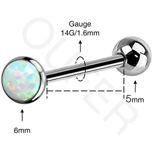 OUFER Titanium Tongue Piercing Barbell Jewelry Tongue Rings with White Opal G23 Solid Titanium Tongue Rings for Women Men - color: White Opal
