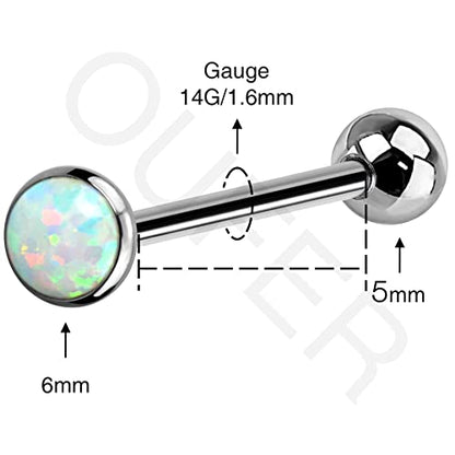 OUFER Titanium Tongue Piercing Barbell Jewelry Tongue Rings with White Opal G23 Solid Titanium Tongue Rings for Women Men - color: White Opal