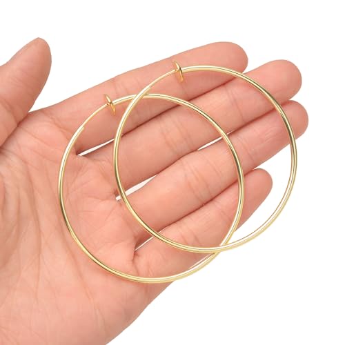 4 Pairs Clip on Hoop Earrings for Women CZ Twist Fake Hoop Earring Sets Spring Hoops for Non Pierced Ears Gold Tone 30/40/50/60/70mm - size: 60/70mm