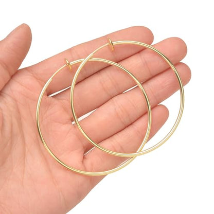 4 Pairs Clip on Hoop Earrings for Women CZ Twist Fake Hoop Earring Sets Spring Hoops for Non Pierced Ears Gold Tone 30/40/50/60/70mm - size: 60/70mm