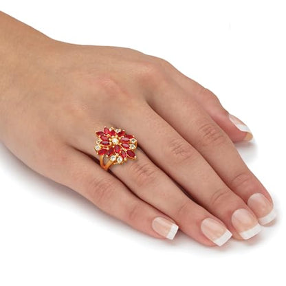 PalmBeach 18K Yellow Gold Plated Marquise Shaped Green Red or Blue and White Crystal Ring. Size 8