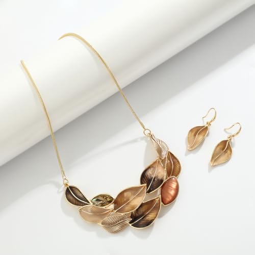 Vintage Statement Jewelry Set - Chunky Flower Floral Plant Geometric Resin Bib Necklace Earring Set Bohemian Boho Crystal Rhinestone Fashion Jewelry for Women Bridal Party Prom Unique Gift - style: MLJS2605-Brown