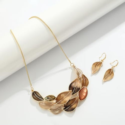 Vintage Statement Jewelry Set - Chunky Flower Floral Plant Geometric Resin Bib Necklace Earring Set Bohemian Boho Crystal Rhinestone Fashion Jewelry for Women Bridal Party Prom Unique Gift - style: MLJS2605-Brown
