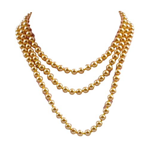 1920s Long Pearl Necklace Faux Pearls Necklace Imitation Beaded Long Pearls Necklace 1920s Gatsby Costume Jewelry - color: yellow