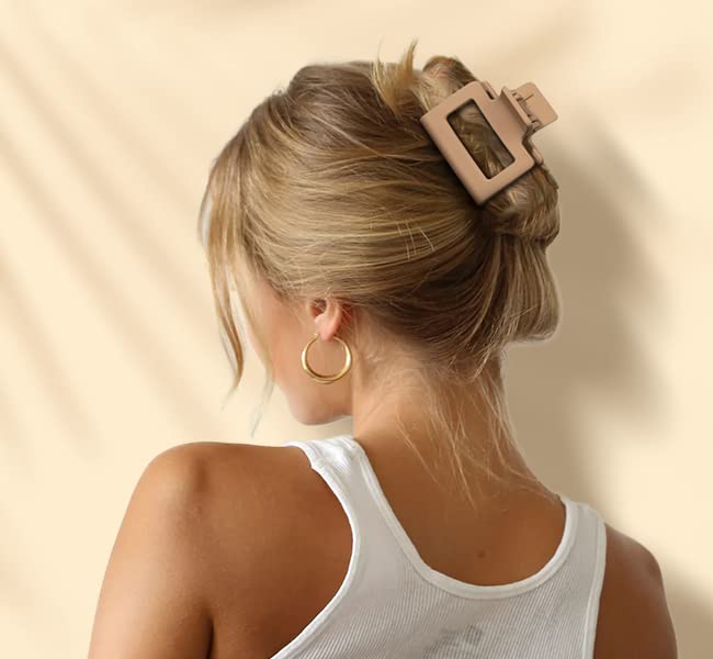 DEPOKA Matte Hair Clips for Women Girls - 2" Rectangle & 1.6" Double Row Teeth Small Jaw Clips, Non-Slip Design for Thin/Fine Hair (White, Khaki, Brown, Black) - color: White, Khaki, Brown, Black