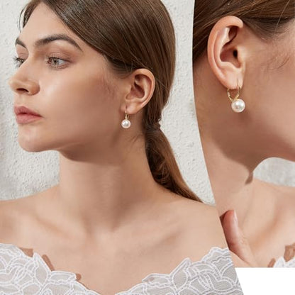 Pearl Earrings for Women Pearl Leverback Earrings 925 Sterling Silver - color: B4-yellow