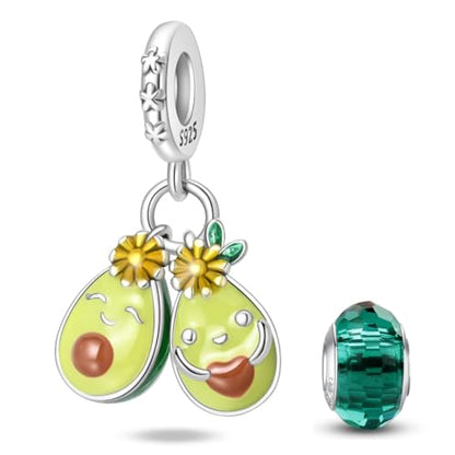 HappyStar 925 Sterling Silver Charms for Bracelets and Necklace Dangle Pendants Beads Charms Fits Charms Bracelets for Woman Jewelry Gifts (with one Spacer Bead Charms) - style: Avocado Sisters Charms