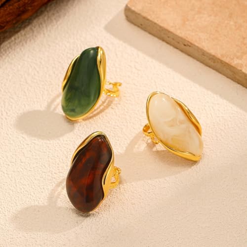 Kokoma Resin Statement Ring for Women Acrylic Stainless Steel Chunky Ring Adjustable Stacking Rings Fashion Finger Jewelry Daily Wear - color: Brown