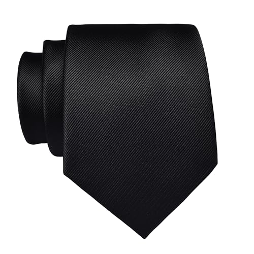 GUSLESON 3.15"（8cm） Solid Color Necktie and Pocket Square Cufflinks Sets For Men + Gift Box - color: Black
