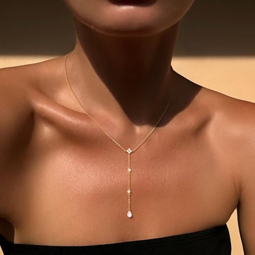 CHESKY Long Necklace for Women, 14k Gold Plated/Streling Silver Lariat Y Necklaces - style: y necklace 10