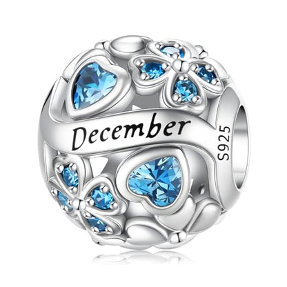 HappyStar 925 Sterling Silver Four Leaf Clover Bead Charm with Cubic Zirconia Birthstone Charms for Bracelets Dangle Pendant Compatible Pandora Bracelets Lucky Charm Birthday Gift - color: 93-December Birthstone Bead