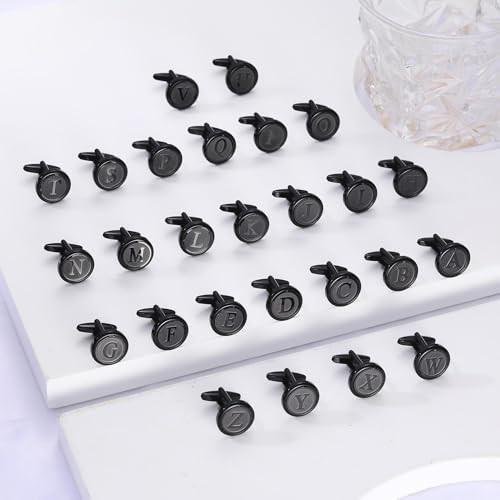 Initial Letter A-Z Cufflinks for Men Silver/Gold/Black Cufflinks 26 Alphabet Letter Copper Cufflinks for Formal Occasions Gifts Anniversary Business Wedding for Bridegroom Groomsmen - size: Black, style: Initial: R