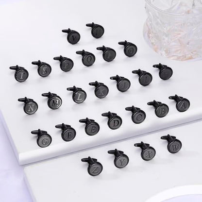 Initial Letter A-Z Cufflinks for Men Silver/Gold/Black Cufflinks 26 Alphabet Letter Copper Cufflinks for Formal Occasions Gifts Anniversary Business Wedding for Bridegroom Groomsmen - size: Black, style: Initial: L