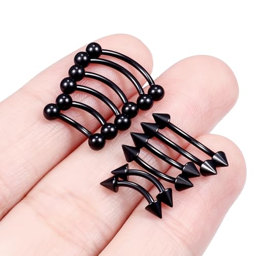 Eyebrow Piercing Jewelry Internally Threaded Surgical Steel Curved Barbell Tiny Eyebrow Ring Vertical Labret Lip Jewelry Ear Rook Navel Small Belly Button Ring for Women Men 18g 16g 14g - color: black,18g