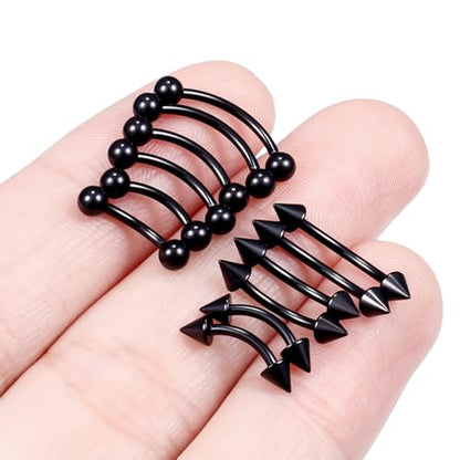Eyebrow Piercing Jewelry Internally Threaded Surgical Steel Curved Barbell Tiny Eyebrow Ring Vertical Labret Lip Jewelry Ear Rook Navel Small Belly Button Ring for Women Men 18g 16g 14g - color: black,18g