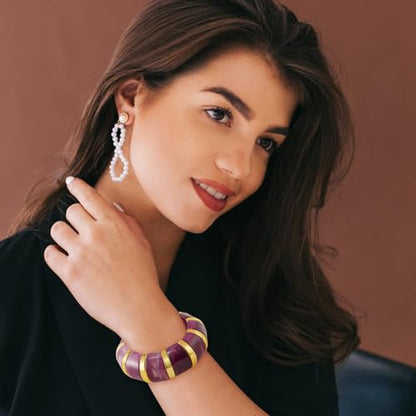 YBMYCM Acrylic Chunky Bangles Bracelets for Women Resin Gold-plated Stackable Stretch Bracelet Wide Wristbands Gift Jewelry - color: Purple