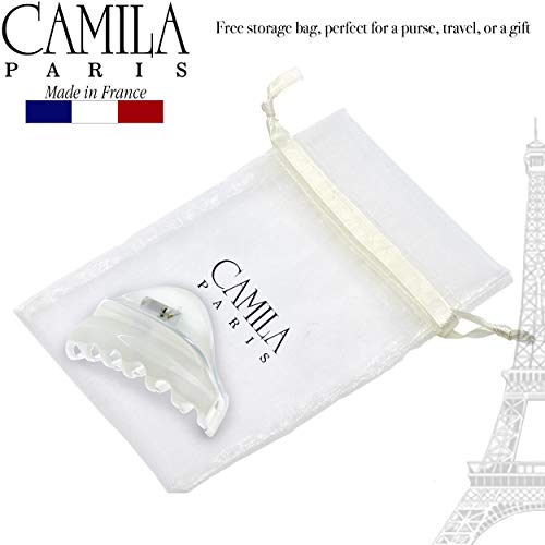Camila Paris CP2555 French Hair Clips for Women, 3.75" White Large Claw Clip Strong Hold All Day, Girl Large Claw Clips for Thick Hair, No Damage No Slip Flat Clip for Women. Made in France - color: White