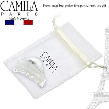 Camila Paris CP2555 French Hair Clips for Women, 3.75" White Large Claw Clip Strong Hold All Day, Girl Large Claw Clips for Thick Hair, No Damage No Slip Flat Clip for Women. Made in France - color: White