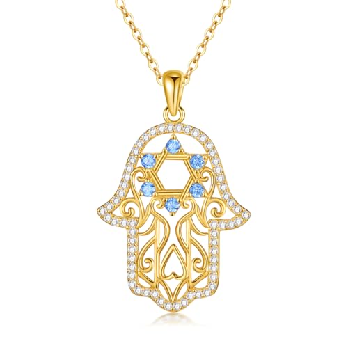 Hamsa Necklace 925 Sterling Silver Evil Eye/Lotus Flower/Star of David/Chai/Yin Yang Hamsa Hand Pendant Jewelry Hand of Fatima Gifts for Women - style: Star of David-Gold