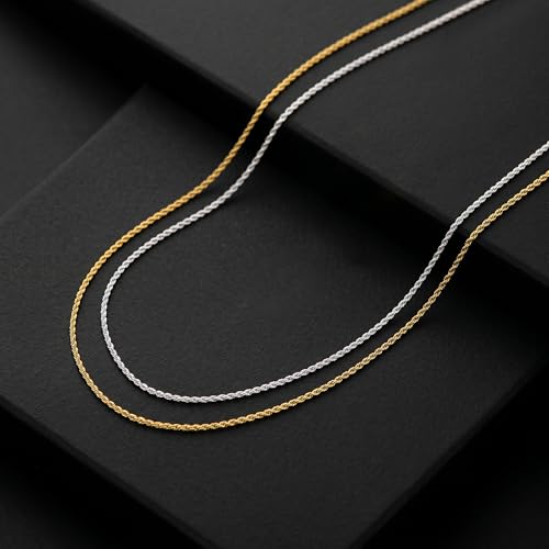 S925 Sterling Silver Chain for Women, 2mm Sterling Silver Rope Chain Necklace Thick Sturdy Colourfast Necklaces Jewelry for Women 16/18/20/22 Inch - color: Silver