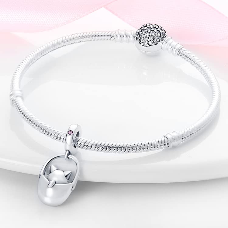 925 Sterling Silver Bead Charm for Pandora Bracelets and Necklaces,Pink Bow Cherry Butterfly Blue Ocean Pendant Bead Charms Jewelry Present Valentines Gifts for Wife/Girlfriend Women - style: Cute Cat Charms