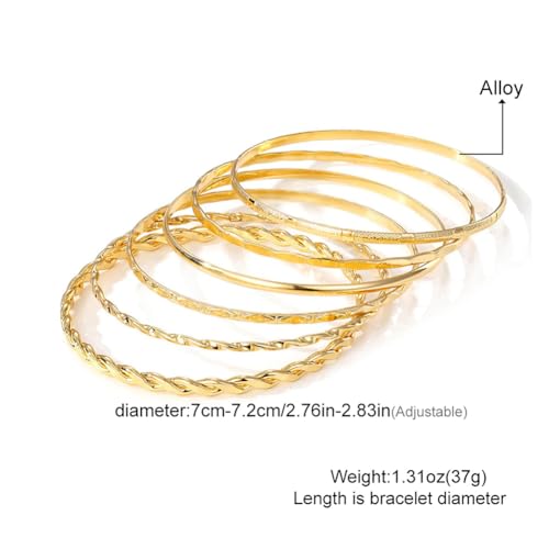 Gold Bangle Bracelets For Women Gold Plated Multi Layer Stackable Cuff Bracelet Set Non Tarnish Trendy Jewelry Gift - color: Gold 6pcs