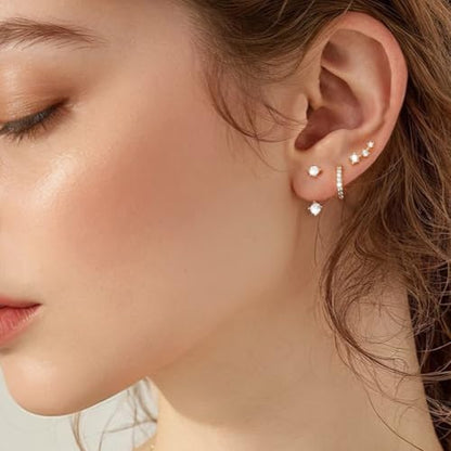 BG&WLing 3 Pairs Earring Set with Huggie Hoops Jacket Crawler Stud | Hypoallergenic, Cubic Zirconia, Huggie Hoops, Ear Climber Design, Earrings Jacket, Multi-Pierce Stack, Women's Jewelry - color: Gold