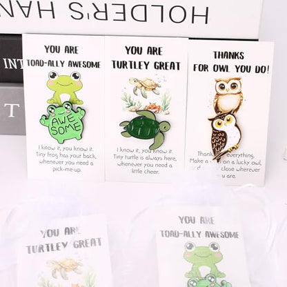 SOWPOPY 25/50/100 Sets Employee Appreciation Gifts Bulk Small Staff Thank You Gift with Inspirational Cards, Cute Animal Lapel Pins Team Appreciation Ideas for Office Coworkers, Teachers, Students