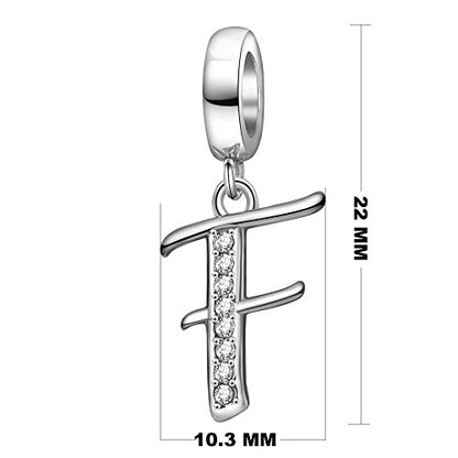 925 Sterling Silver Initial Charm fits Pandora, Gift for Mom Wife | Christmas,Birthday,Mother's Day, Anniversary, Valentine's Day - color: Letter F