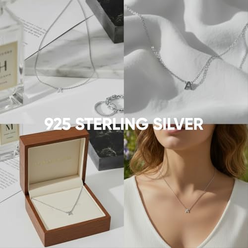 OAK & LUNA Inez Initial Necklace - Gold Plated & Sterling Silver — A-Z Letter Pendant on 15″ + 2″ Adjustable Cable Chain - color: 925 Sterling Silver, style: Letter F