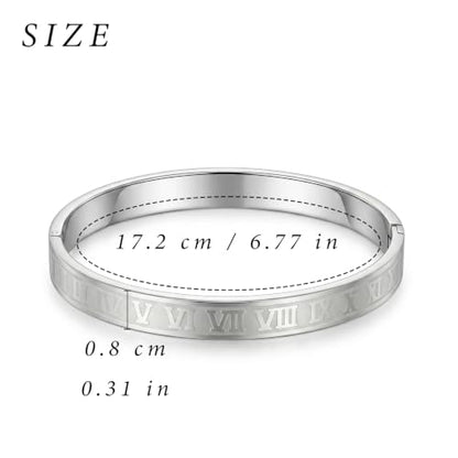 4/6/8mm Numeral Bangle Stainless Steel Engraved Unisex Bracelet Inspirational Gifts for Her - color: Silver, size: 8mm