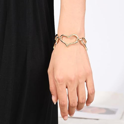 14K Gold & Silver Plated Lightweight Link Bracelet for Women | Stackable Bracelets ,14K Gold Plated Bracelets with CZ,Lightweight Trendy Chain Bracelet Jewelry Gift - style: gold heart