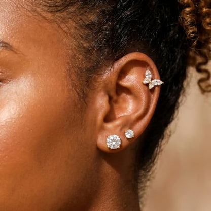 Butterfly Stud Earrings Set for Women, Small CZ Earrings Studs Set | 14K Gold Plated Stud Earring 3 Stack, Hypoallergenic with S925 Silver Posts, Everyday Jewelry Set for Women’s Daily Styling - color: Platinum
