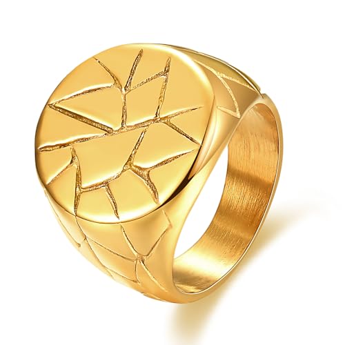 MYNENEY Stainless Steel Round Shape Classical Simple Plain Wedding Engagement Statement Pinky Band Signet Rings for Men Women Size 4-15 - color: Signet Gold