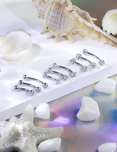 Hoeudjo Rook Piercing Jewelry Surgical Steel Eyebrow Piercing Jewelry 16g Surface Tragus Earrings Curved Barbell Daith Eyebrow Rings for Women Different Length 6/8/10mm - color: silver-tone,length 6/8/10mm