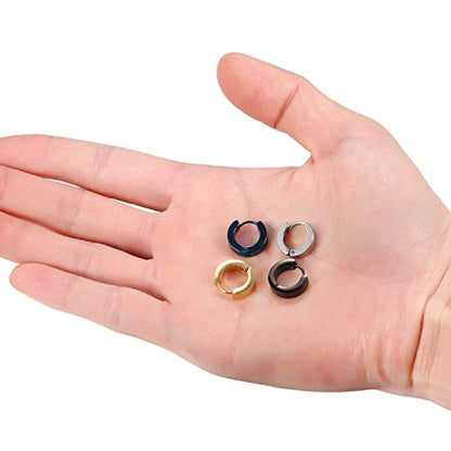 Aroncent Stainless Steel Hoop Earrings: 3-8 Pairs Men Small Hoop Huggie Hinged Earrings Set for Men Women 4mm Valentine Day Gifts - color: B-3PCS-Black+Blue+Silver+Gold