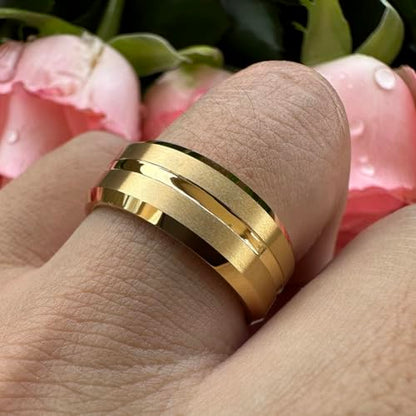 TUTISS 6mm 8mm Silver/Black/Blue/Gunmetal/Gold/Rose Gold Tungsten Rings for Men Women Fashion Engagement Wedding Bands Matte Finish Beveled Edges Comfort Fit - color: 8mm Gold Tungsten