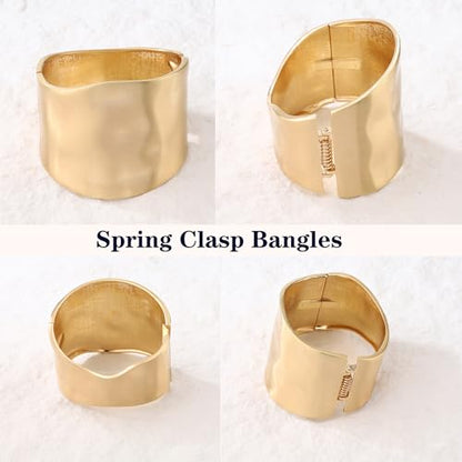 Bangle Bracelets for Women | 14K Gold Plated Trendy Wide Bracelets | Hinged Arm Cuff Bangles Chunky Bracelet for Women - color: Style A-Matte Gold Plated Bangles