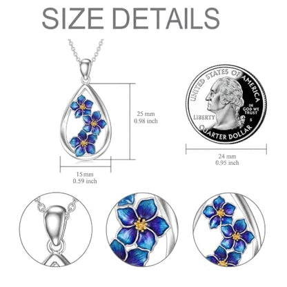 12 Month Birth Flower Necklace for Women 925 Sterling Silver Floral Teardrop Pendant Birthday Jewelry Gifts - color: 07. July Larkspur