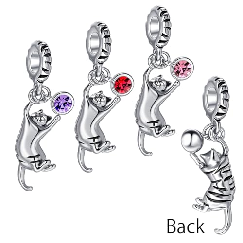 Ginger Cat Playing Tabby Dangle Charm Compatible with Pandora Charms Bracelets with CZ Birthstones for Cat Lovers Women Mother's Day - style: Sep Tabby Cat
